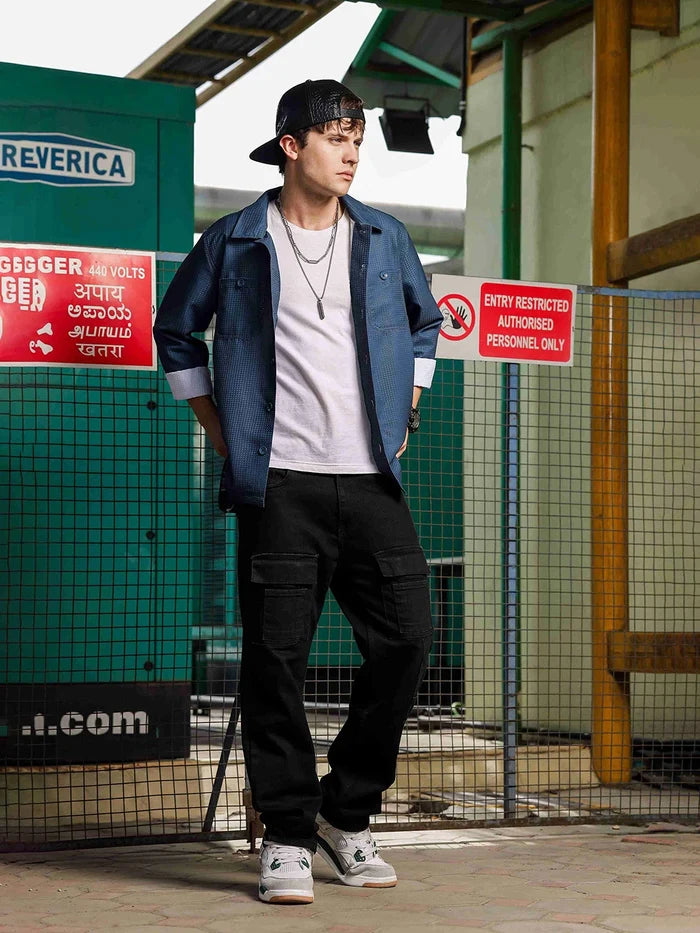House Of Koala Blue Textured Relaxed Fit Shacket Shirt
