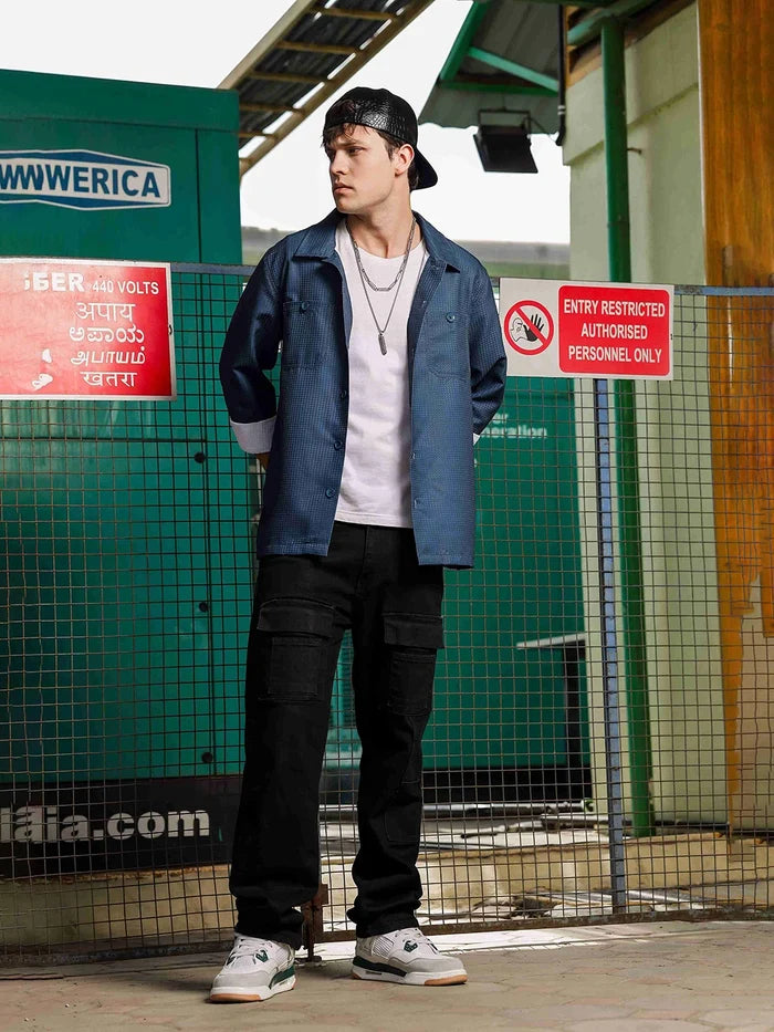 House Of Koala Blue Textured Relaxed Fit Shacket Shirt