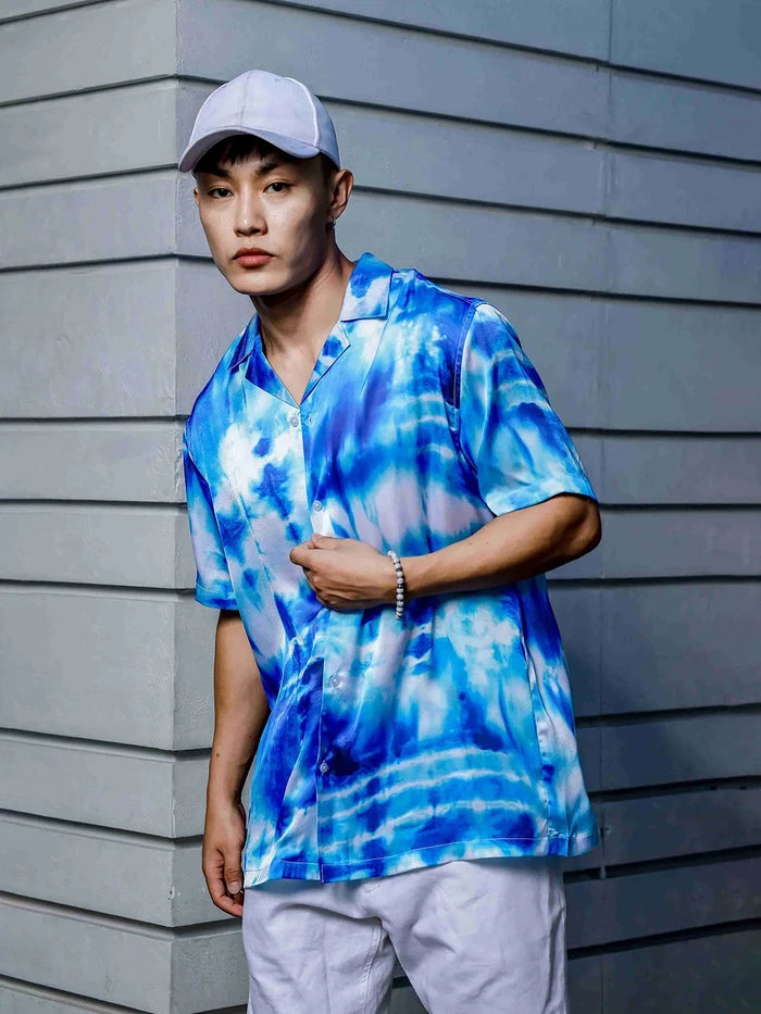 House Of Koala Blue Tie & Dye Cuban Collar Classic Relaxed Fit Resort Shirt