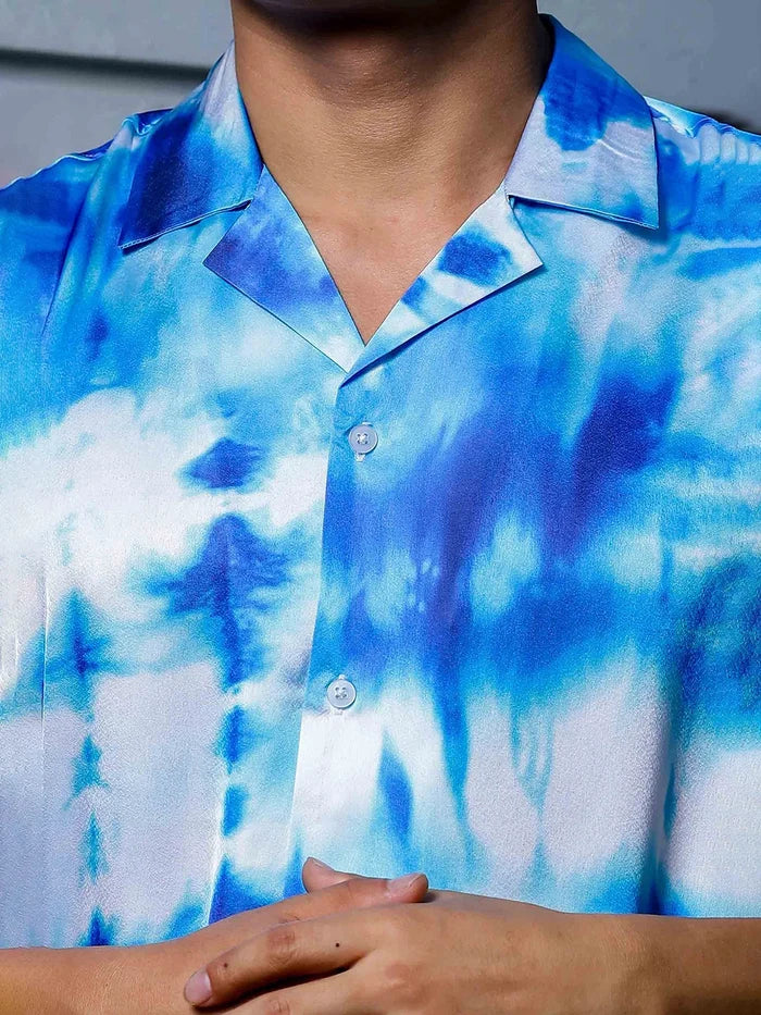 House Of Koala Blue Tie & Dye Cuban Collar Classic Relaxed Fit Resort Shirt