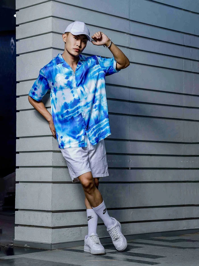 House Of Koala Blue Tie & Dye Cuban Collar Classic Relaxed Fit Resort Shirt