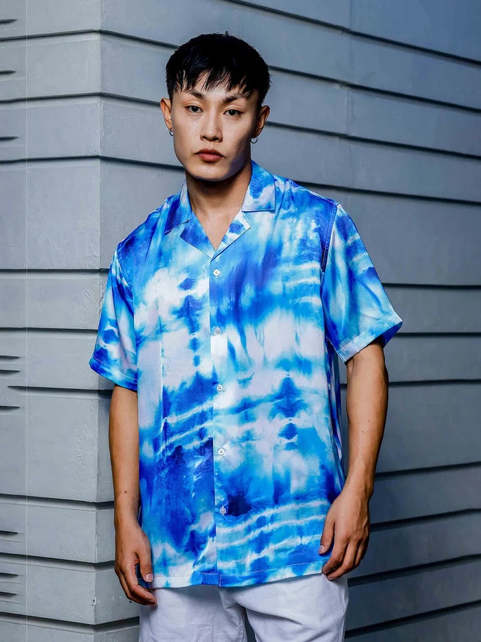 House Of Koala Blue Tie & Dye Cuban Collar Classic Relaxed Fit Resort Shirt