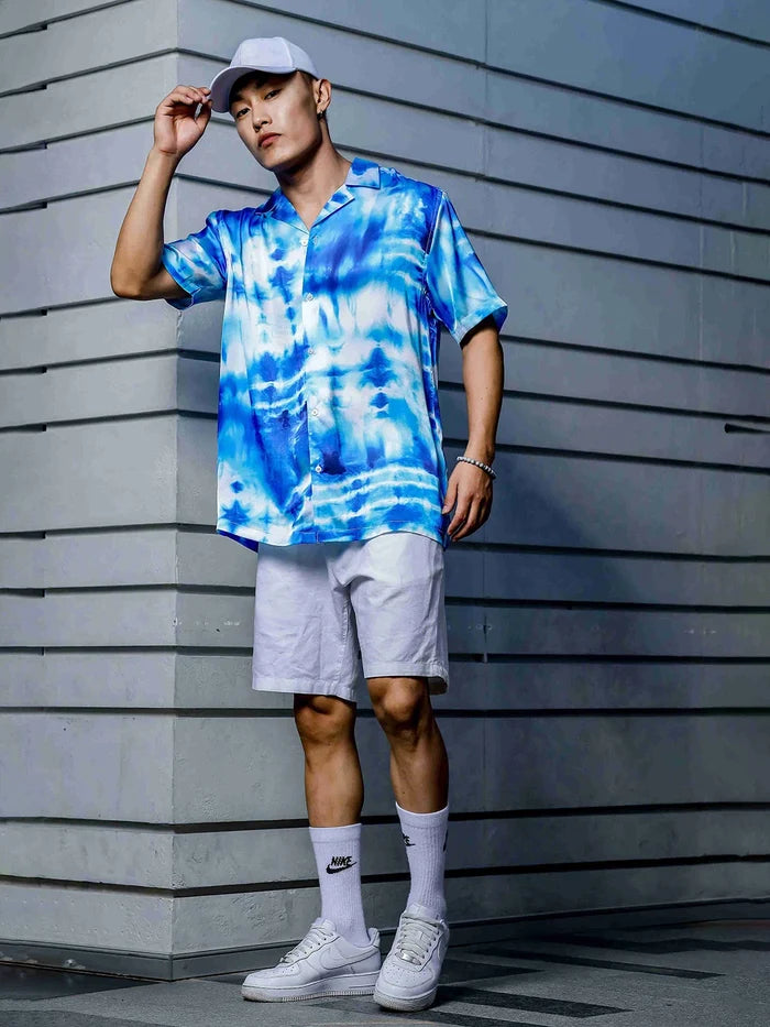 House Of Koala Blue Tie & Dye Cuban Collar Classic Relaxed Fit Resort Shirt