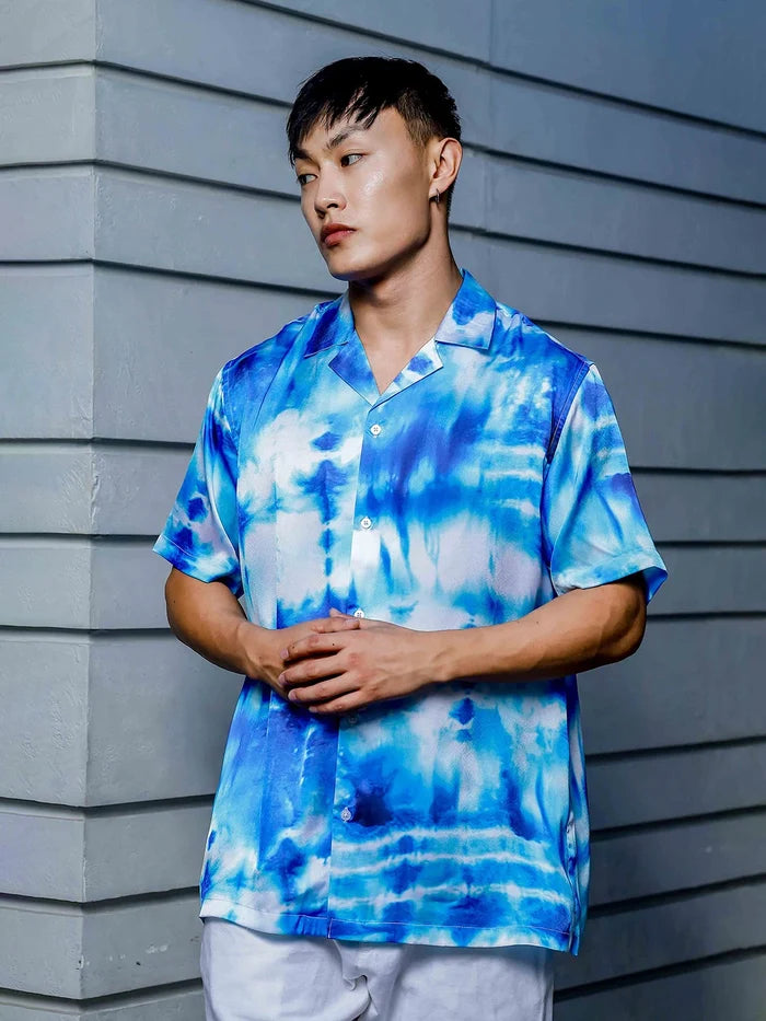House Of Koala Blue Tie & Dye Cuban Collar Classic Relaxed Fit Resort Shirt
