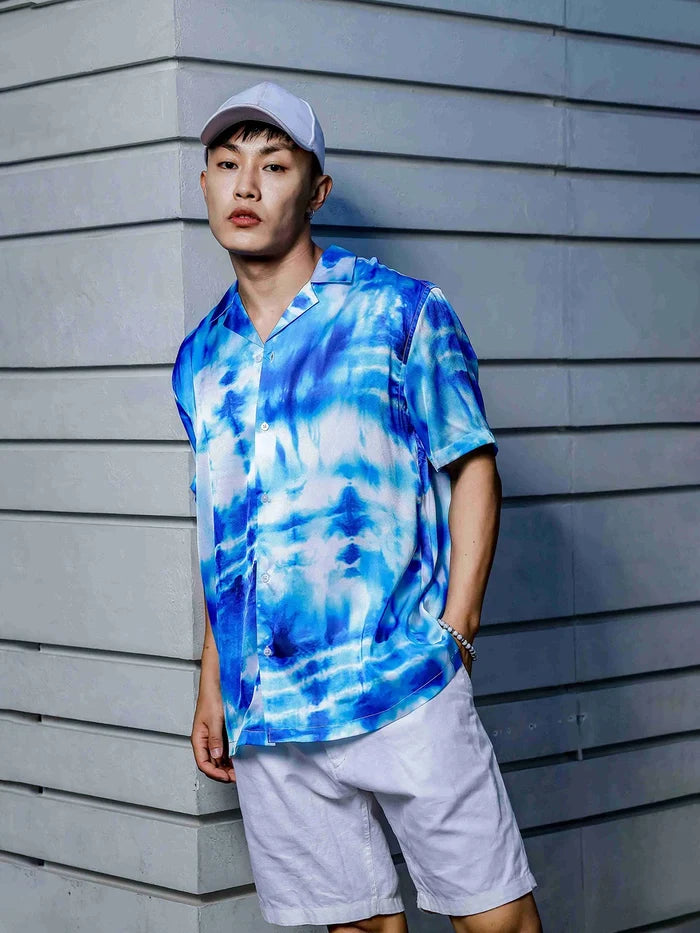 House Of Koala Blue Tie & Dye Cuban Collar Classic Relaxed Fit Resort Shirt