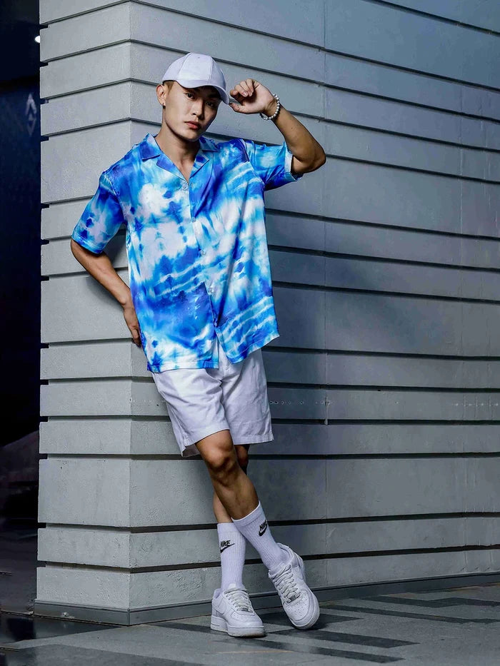 House Of Koala Blue Tie & Dye Cuban Collar Classic Relaxed Fit Resort Shirt