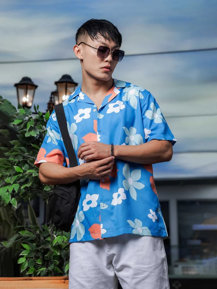 House Of Koala Blue Tropical Printed Cuban Collar Classic Relaxed Fit Resort Shirt