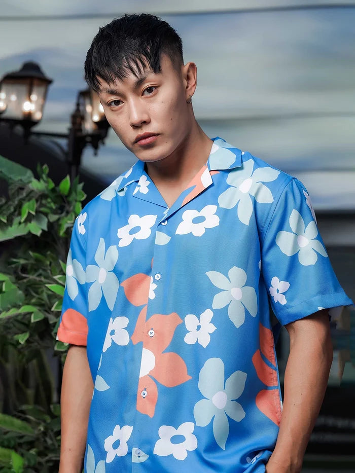House Of Koala Blue Tropical Printed Cuban Collar Classic Relaxed Fit Resort Shirt