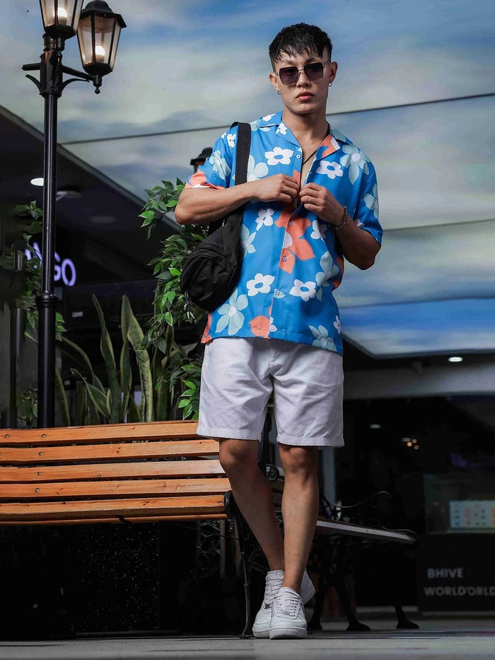 House Of Koala Blue Tropical Printed Cuban Collar Classic Relaxed Fit Resort Shirt
