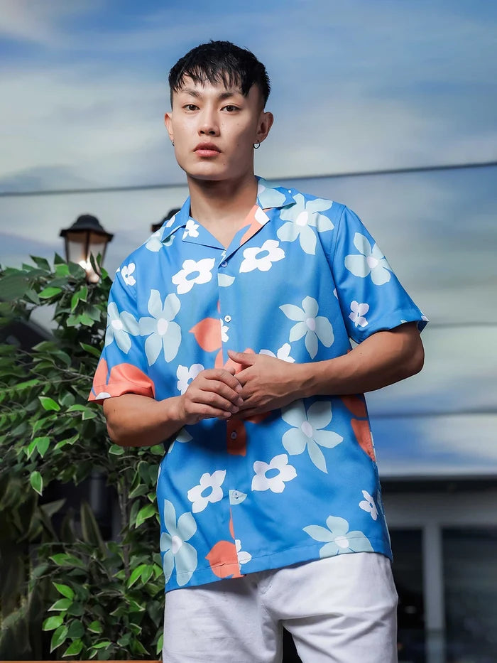 House Of Koala Blue Tropical Printed Cuban Collar Classic Relaxed Fit Resort Shirt