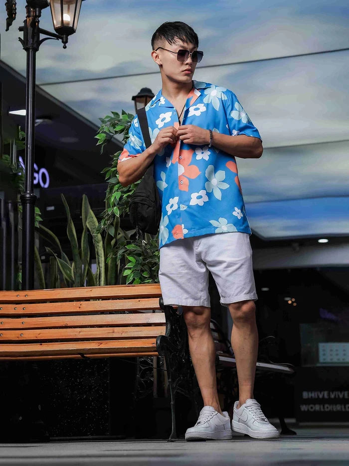 House Of Koala Blue Tropical Printed Cuban Collar Classic Relaxed Fit Resort Shirt