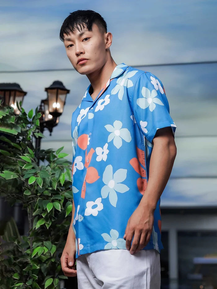 House Of Koala Blue Tropical Printed Cuban Collar Classic Relaxed Fit Resort Shirt