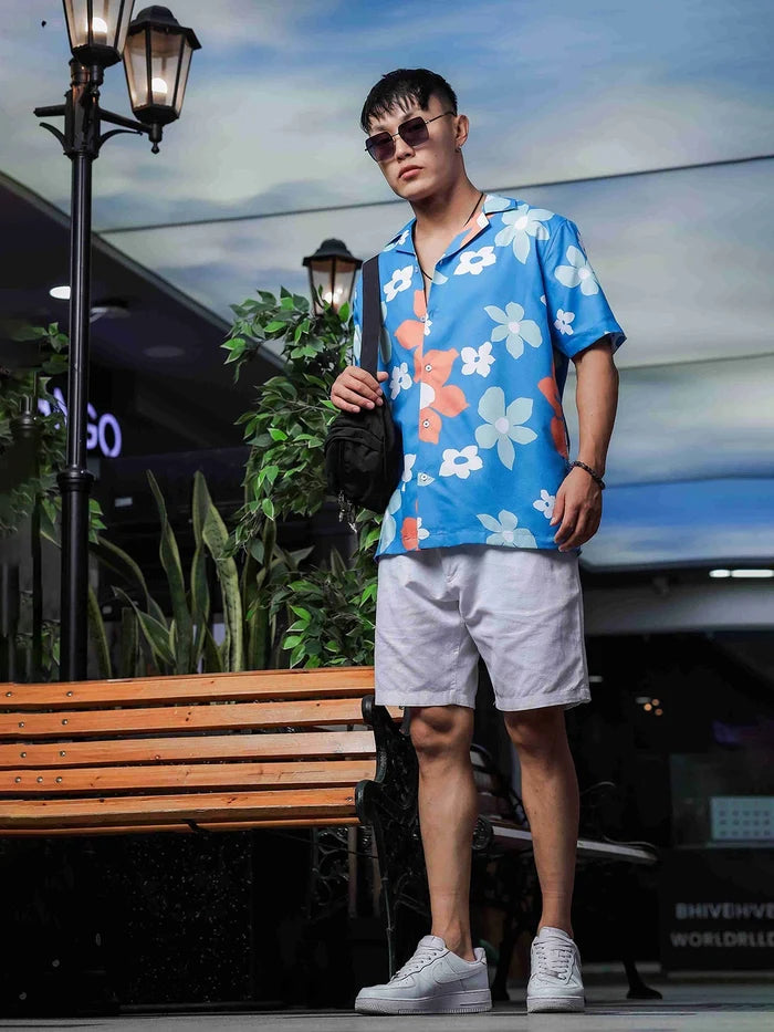 House Of Koala Blue Tropical Printed Cuban Collar Classic Relaxed Fit Resort Shirt