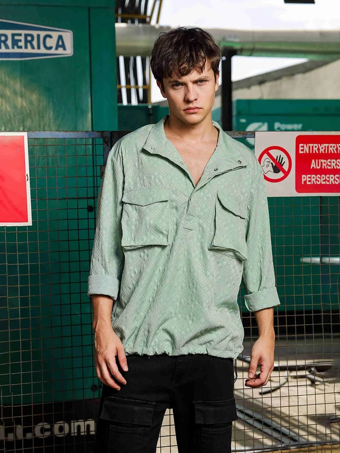 House Of Koala Green Oversized Textured Shirt Shacket