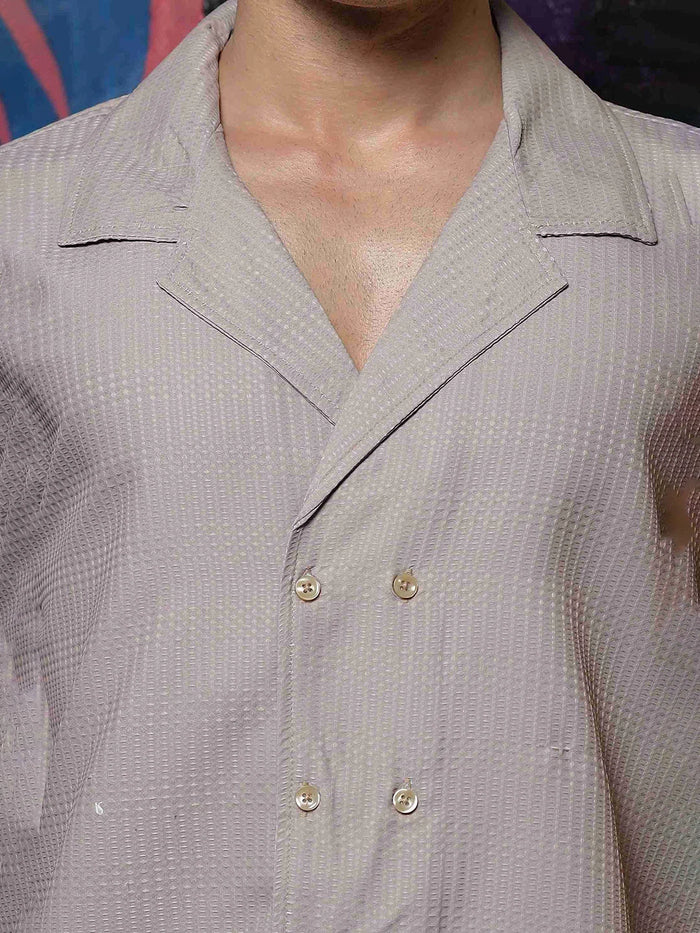 House Of Koala Grey Korean Fit Notched Lapel Collar Shirt