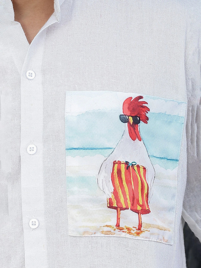 House Of Koala Khadi Blend White Mandarin Collar Relaxed Fit Shirt