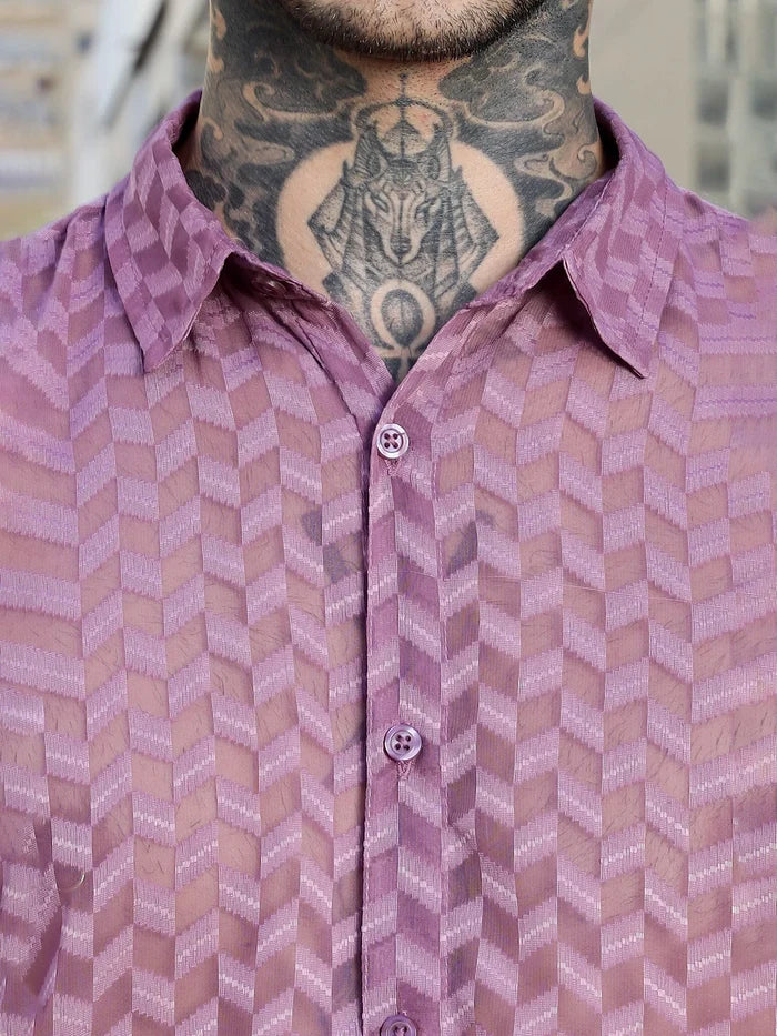 House Of Koala Lavender Classic Semi Sheer Georgette Relaxed Fit Shirt