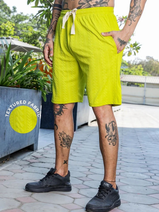 House Of Koala Lime Green Casual Wear Knitted All-Day Comfort Shorts