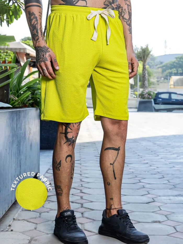 House Of Koala Lime Green Casual Wear Knitted All-Day Comfort Shorts