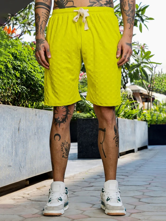 House Of Koala Lime Green Casual Wear Knitted All-Day Comfort Shorts