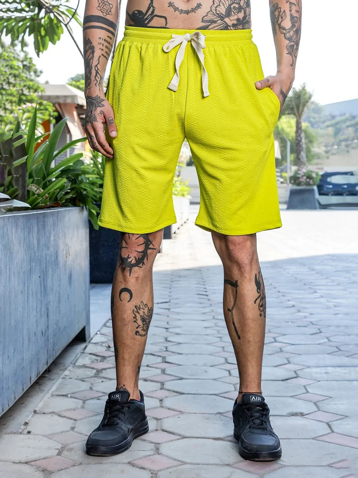 House Of Koala Lime Green Casual Wear Knitted All-Day Comfort Shorts