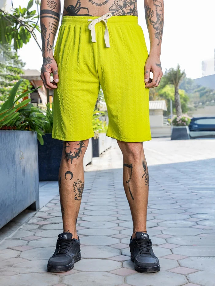 House Of Koala Lime Green Casual Wear Knitted All-Day Comfort Shorts