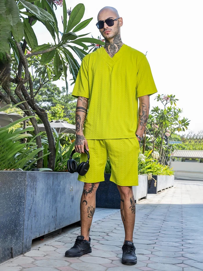 House Of Koala Lime Green Casual Wear Knitted All-Day Comfort Shorts
