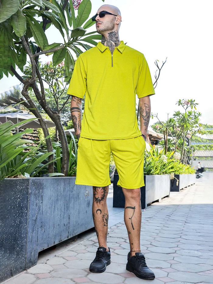 House Of Koala Lime Green Casual Wear Knitted All-Day Comfort Shorts