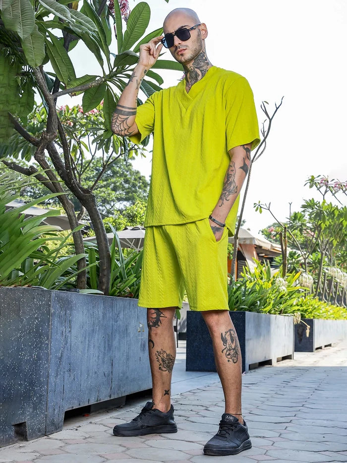 House Of Koala Lime Green Casual Wear Knitted All-Day Comfort Shorts