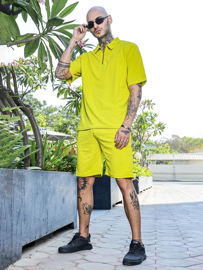 House Of Koala Lime Green Casual Wear Knitted All-Day Comfort Shorts