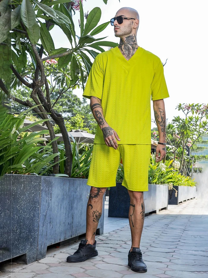 House Of Koala Lime Green Casual Wear Knitted All-Day Comfort Shorts