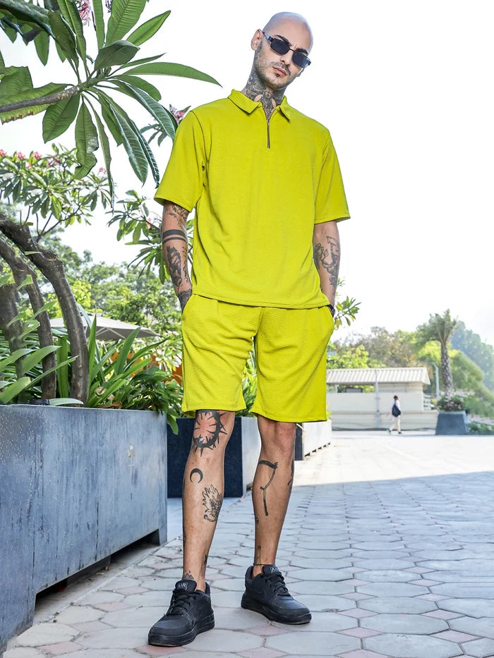House Of Koala Lime Green Casual Wear Knitted All-Day Comfort Shorts