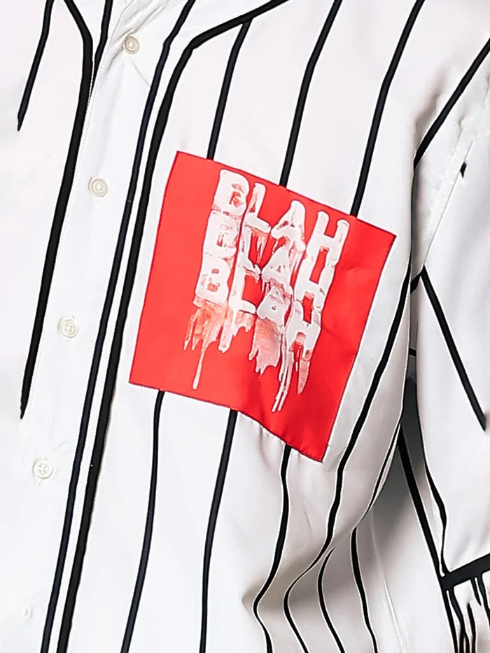 House Of Koala Men Stripe Printed White Classic Oversized Fit Baseball Shirt