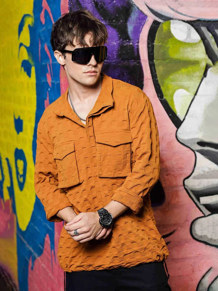 House Of Koala Mustard Oversized Textured Shirt Shacket