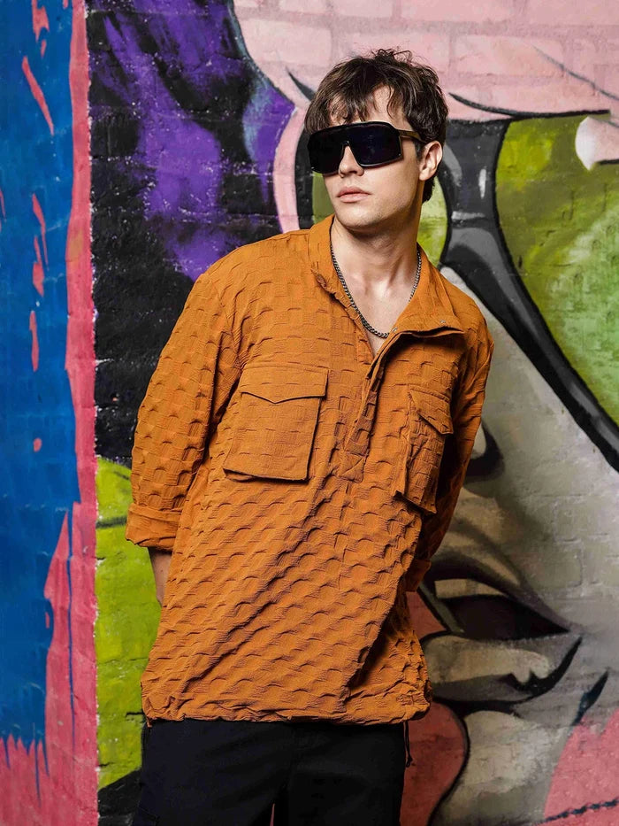 House Of Koala Mustard Oversized Textured Shirt Shacket