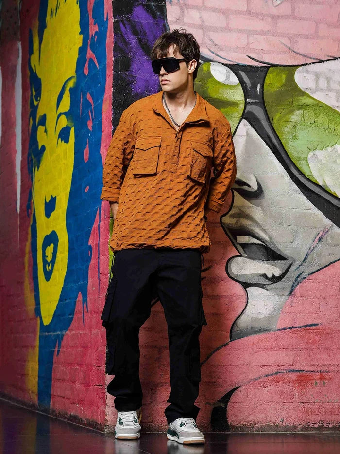 House Of Koala Mustard Oversized Textured Shirt Shacket