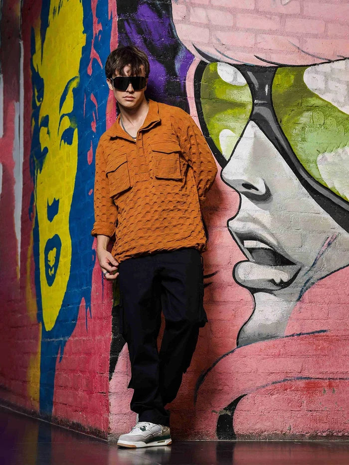 House Of Koala Mustard Oversized Textured Shirt Shacket