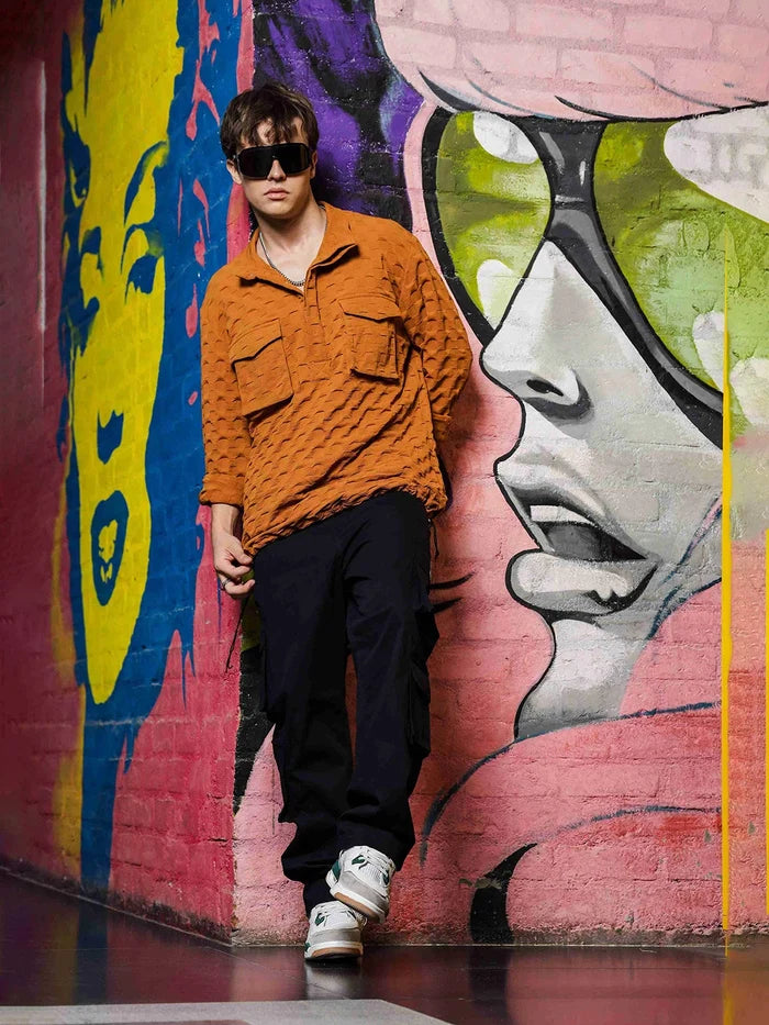 House Of Koala Mustard Oversized Textured Shirt Shacket