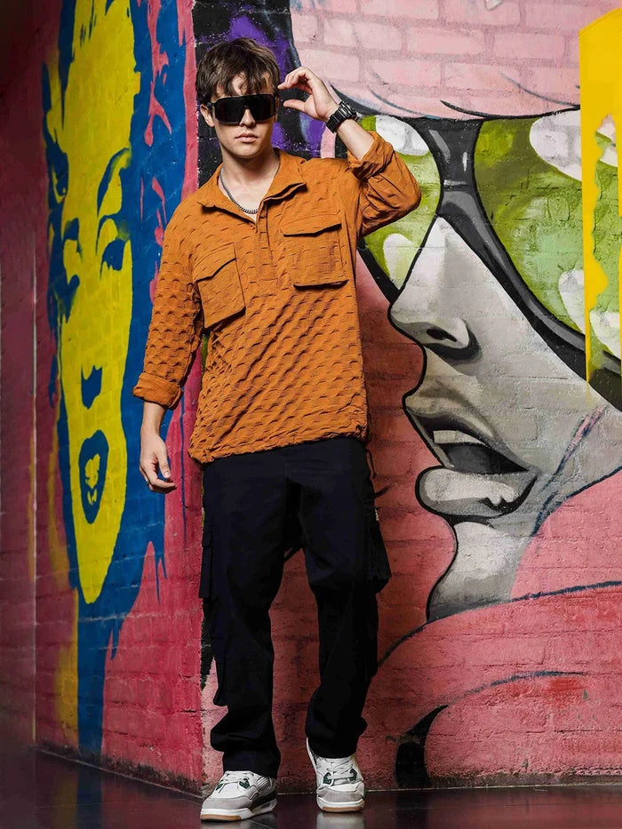 House Of Koala Mustard Oversized Textured Shirt Shacket