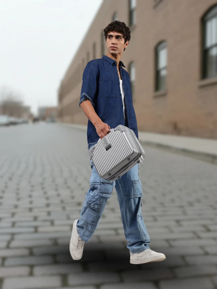 House Of Koala Navy Denim Raw Edge Oversized Box-Fit Spread Collar Half Sleeve Shirt