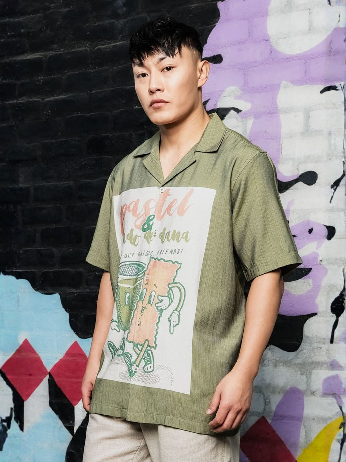 House Of Koala Olive Viscose Classic Relaxed Fit Resort Shirt