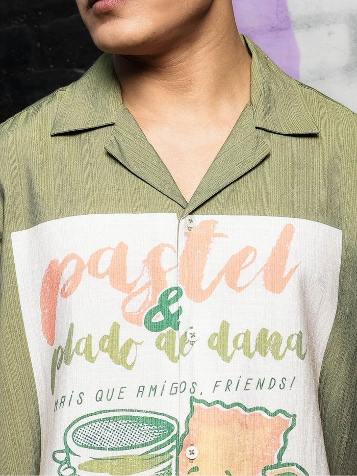 House Of Koala Olive Viscose Classic Relaxed Fit Resort Shirt