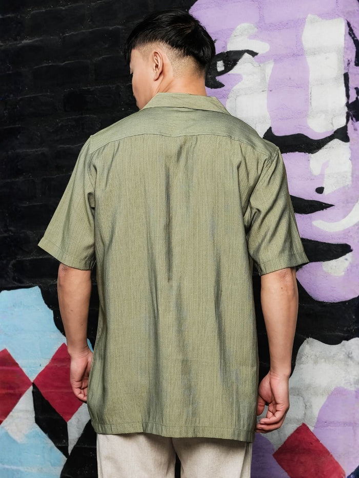 House Of Koala Olive Viscose Classic Relaxed Fit Resort Shirt