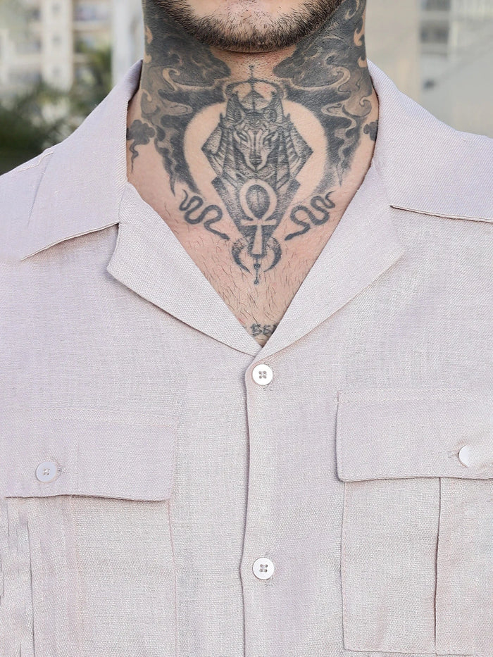 House Of Koala Pink Linen Blend Cuban Collar Classic Relaxed Fit Shirt