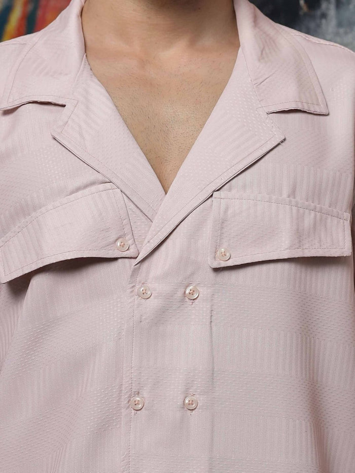 House Of Koala Pink Textured Notched Lapel Collar Regular Fit Korean Shirt