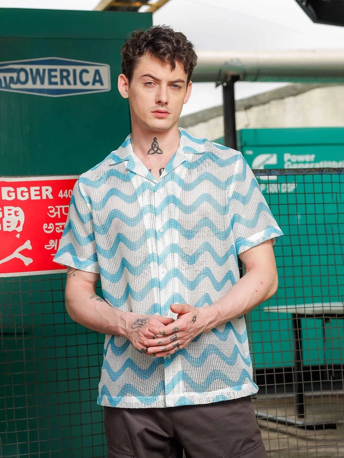House Of Koala Regular Fit Semi Sheer Crochet-Look Resort Shirt