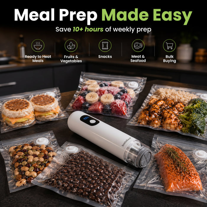 InstaSeal Hybrid Handheld Vacuum Sealer – Rechargeable Portable Food Vacuum Sealer with 30 Reusable BPA-Free Bags, USB-C Charging & Smart Auto Seal