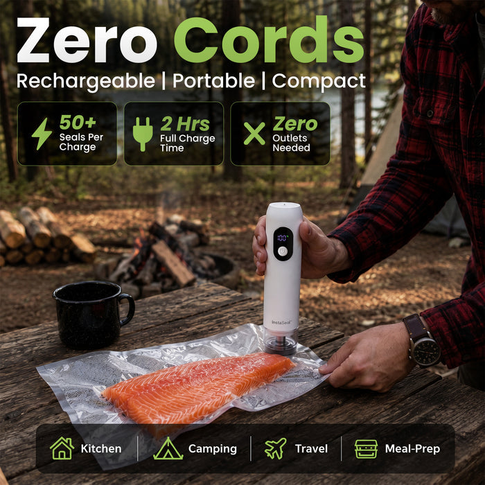 InstaSeal Hybrid Handheld Vacuum Sealer – Rechargeable Portable Food Vacuum Sealer with 30 Reusable BPA-Free Bags, USB-C Charging & Smart Auto Seal