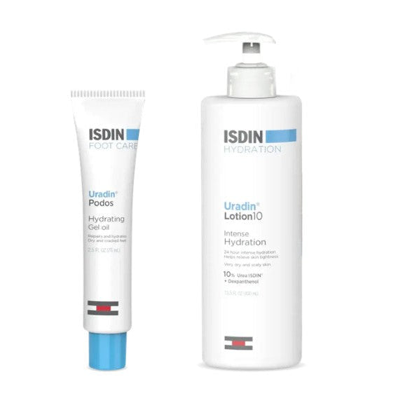 ISDIN Complete Body Hydration Duo with Uradin Podos gel and Uradin Lotion10 bottle