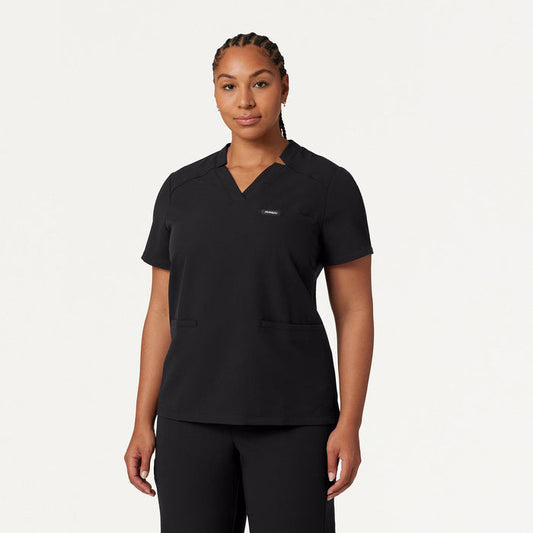 JAANUU Notched V - Neck Scrub Top Black - Get Scrubbed